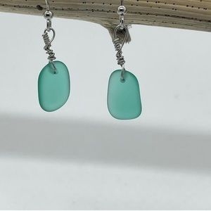 Teal seaglass earrings